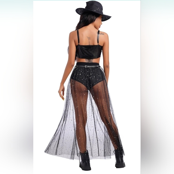 Mesh Sheer Tulle Maxi Sparkle Skirt - Size M, Black - Picture 2 of 8